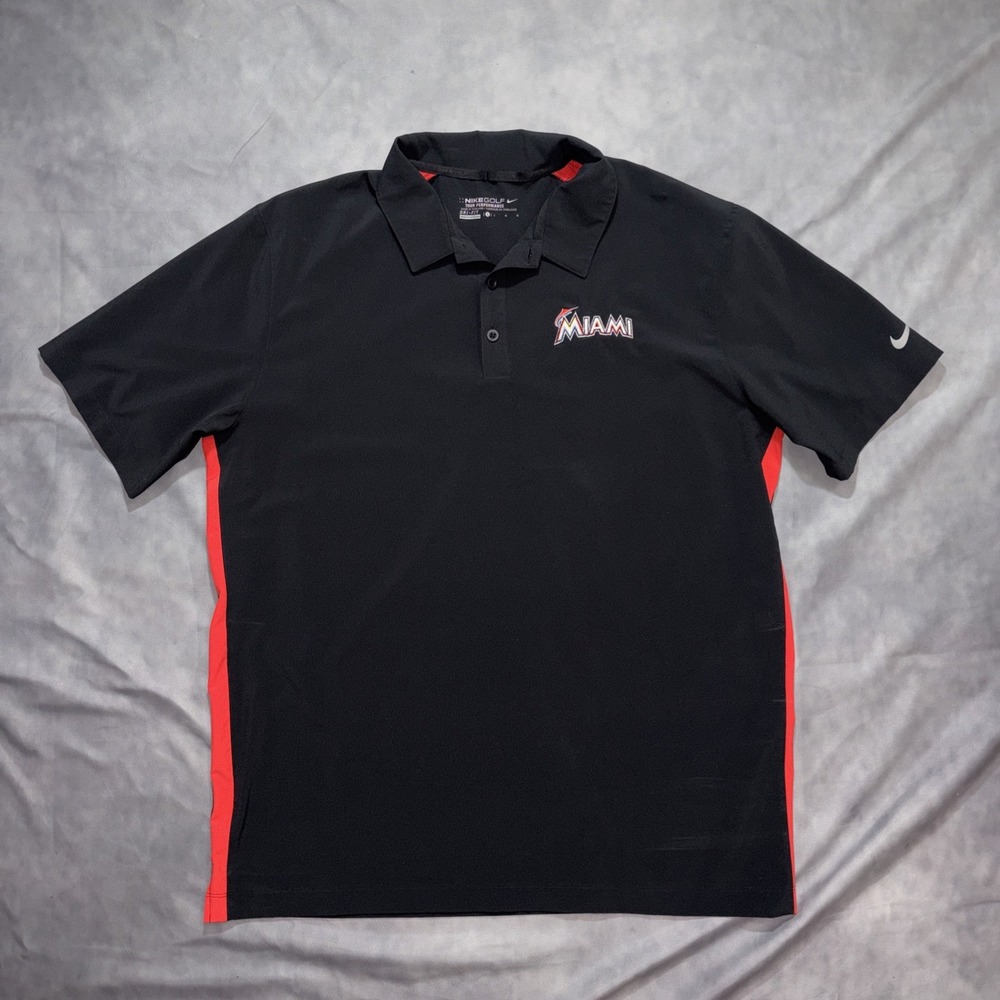 Miami Marlins Polo Shirt Mens Large Black Nike Golf Tour Performance MLB